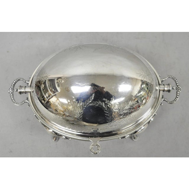 Early 20th Century Antique Elkington & Co English Silver Plated Chafing Dish Revolving Dome Warmer For Sale - Image 5 of 18