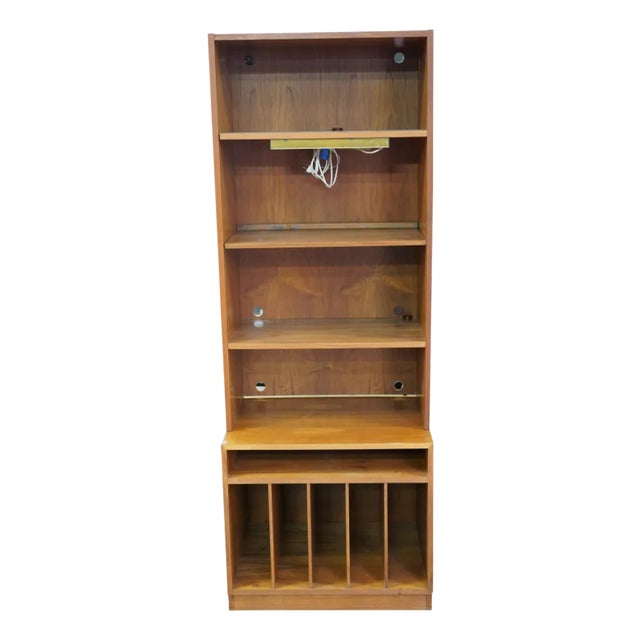 Mid 20th Century Danish Modern Bookshelf Teak Two Sections, With a Light Affixed For Sale