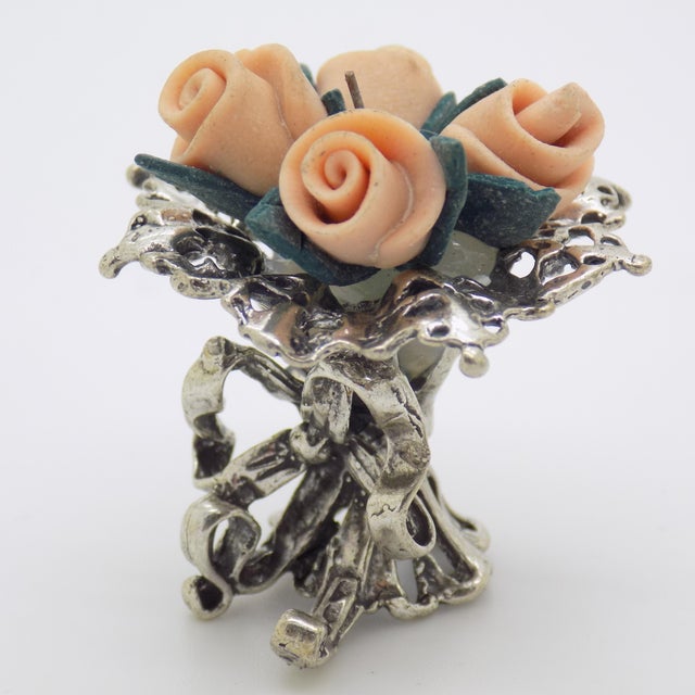 Italian Vintage Italian Handmade Genuine Silver & Salt Dough Flower Bouquet Dollhouse Miniature For Sale - Image 3 of 12