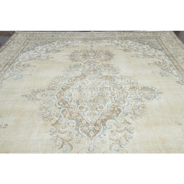1970s Vintage Persian Handmade Wool Cotton Beige Area Rug For Sale In San Francisco - Image 6 of 11