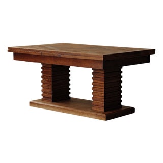 French Art Deco Modernist Oak and Marquetry Table, 1940s For Sale