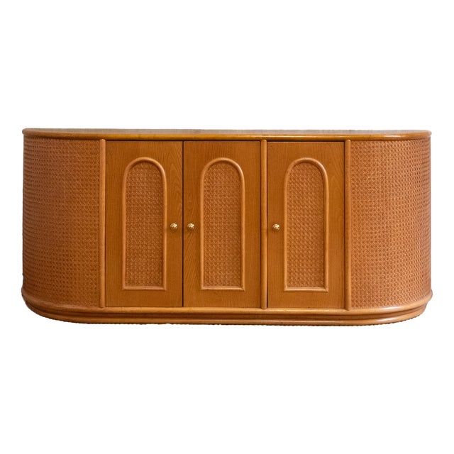 Wooden Sideboard with Vienna Cane Inserts, 1970s For Sale