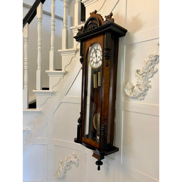 Antique Vienna Walnut Double Weight Wall Clock, 1880 For Sale - Image 6 of 13