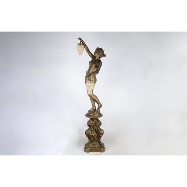 Figurative Mid-20th Century Art Nouveau-Style Painted Ceramic Sculptural Floor Lamp of Maenad Holding Grapes Signed by P. Oltolini, Argentina For Sale - Image 3 of 12