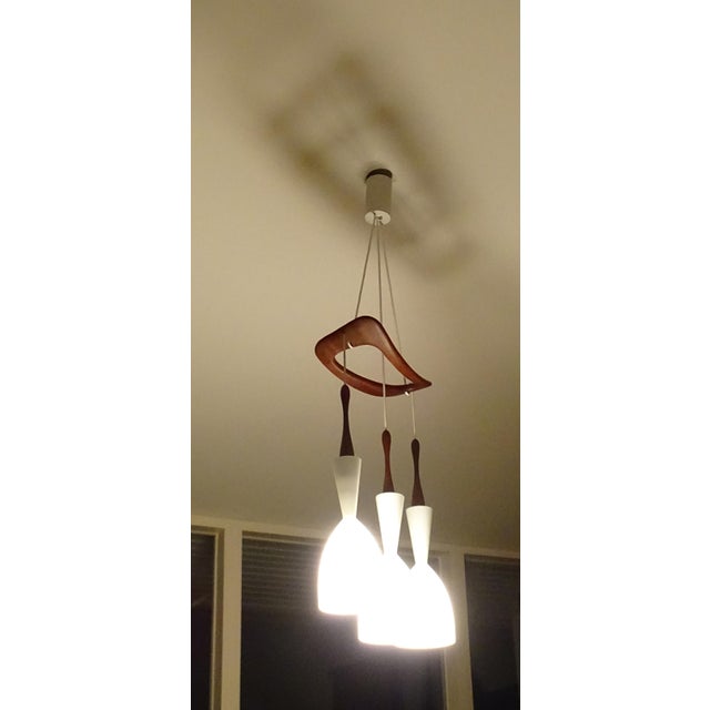 Vintage Pendant Light in Teak and Glass from Rispal For Sale - Image 4 of 18