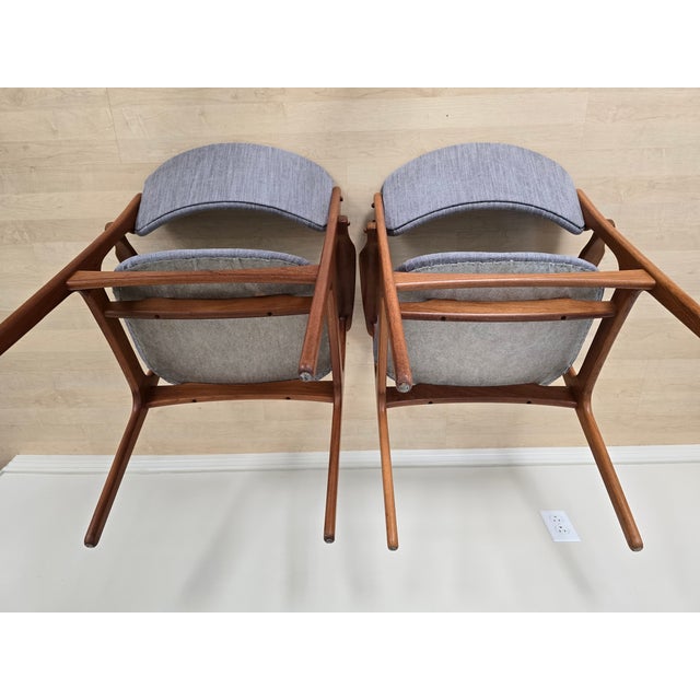 1960s Pair of Authentic Danish Modern Teak Armchairs Made in Denmark, Circa 1960s For Sale - Image 5 of 9