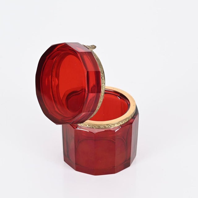 Ruby Red and Gilt Silver Faceted Murano Glass Jewelry Box, Italy, 1920s For Sale - Image 9 of 14