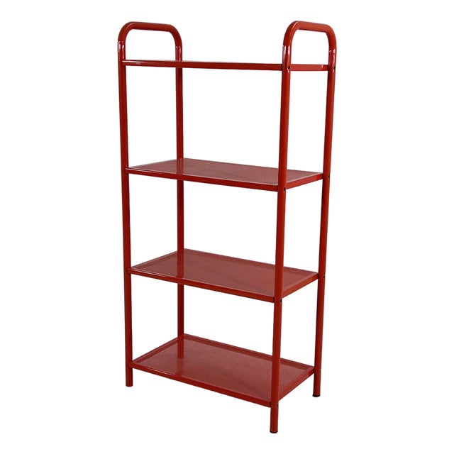 Red Standing Shelf in Perforated Metal, 1980s For Sale