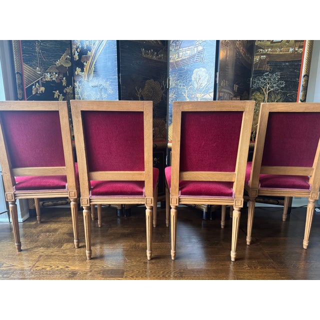 French 4 Vintage Louis XVI Chairs in Burgundy Mohair Upholstery For Sale - Image 3 of 9