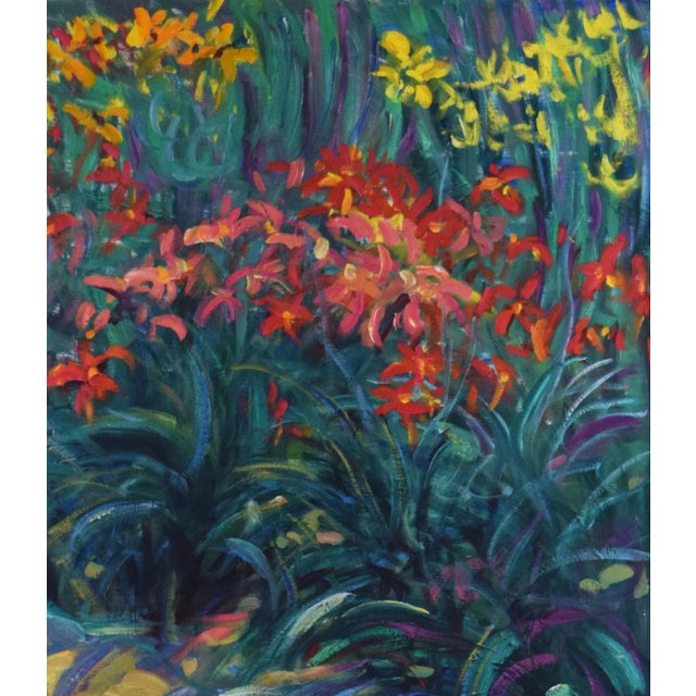 Late 20th Century Vintage Impressionist Floral Garden Landscape Painting For Sale - Image 5 of 7