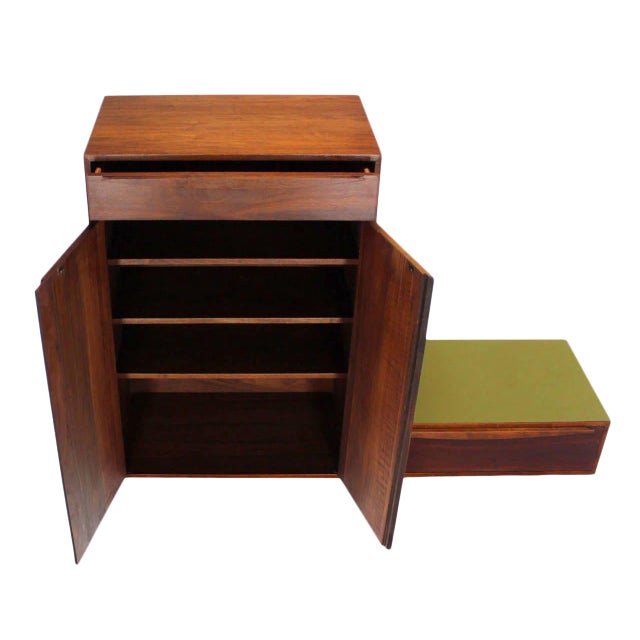 Very nice walnut storage cabinet with shelves one drawer and one drawer vanity in style of Risom.