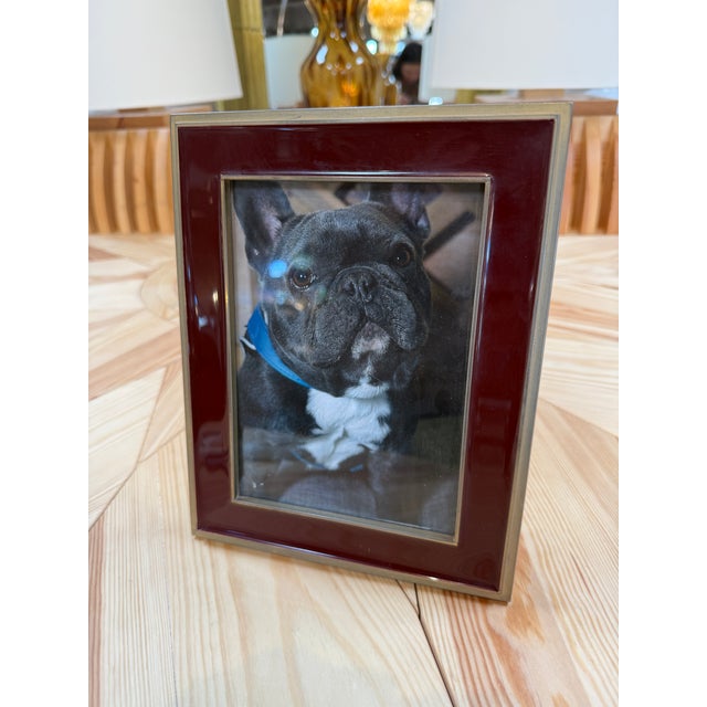 Burgundy and Brass Tabletop Picture Frame For Sale In Los Angeles - Image 6 of 7