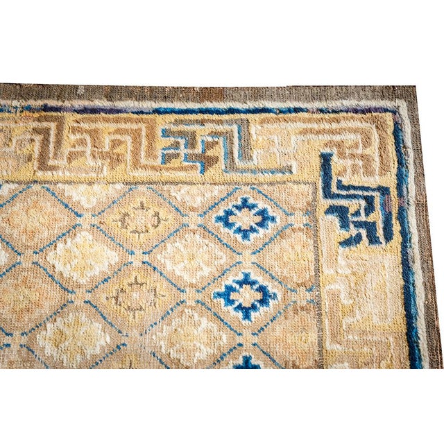 1880s Antique Camel Ground Geometric Foo Dog Knotted Chinese Ningxia Rug For Sale In New York - Image 6 of 10