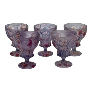 Vintage Ilanit Olamtov Handpainted Frosted Wine Glasses Made in Italy- a Set of 5 For Sale