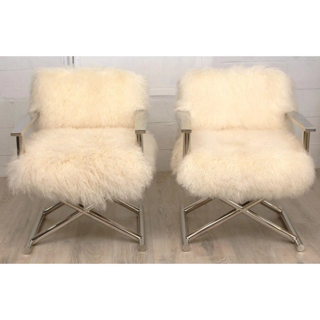 Contemporary Pair of Restoration Hardware Altman Tibetan Wool Directors Chairs For Sale - Image 3 of 11