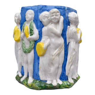 Early 20th C. Italian Majolica Planter in the Manner of Della Robbia For Sale
