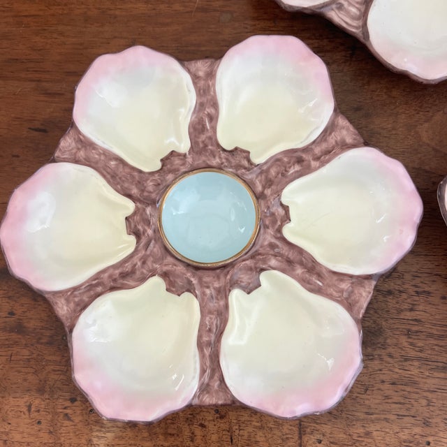 Late 19th Century Antique 1800s French Porcelain Blue Center 6 Well Oyster Plates- Set of 3 For Sale - Image 5 of 11