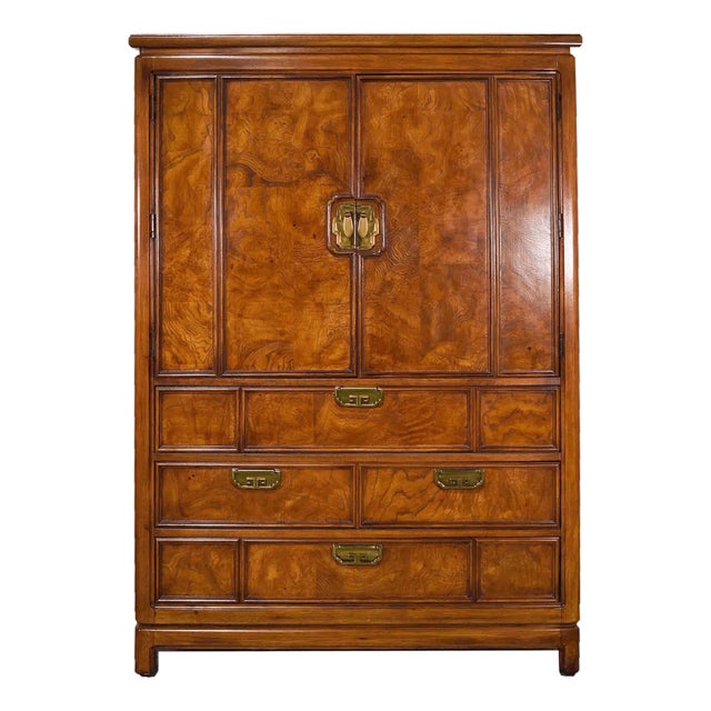 1970s Chinoiserie Burlwood Armoire Mystique by Thomasville Furniture For Sale