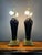 Chapman Manufacturing Company Pair of 1980s Hollywood Regency Black Ceramic Urn Lamps With Stepped Brass Bases by Chapman For Sale - Image 4 of 11