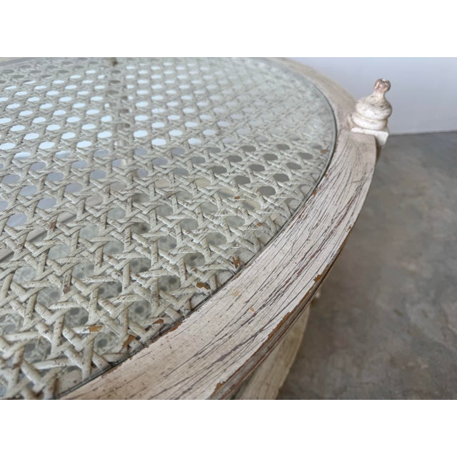 Vintage French Louis XVI Style Two - Tier Oval Coffee Table With Caning Top For Sale - Image 12 of 12