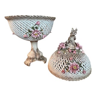 Porcelain Footed Potpourri Bowl from Capodimonte For Sale