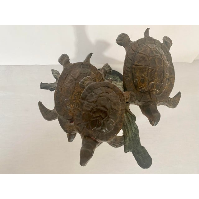 Vintage Sea Turtle Trio Swimming Around Reef, Bronze Sculpture For Sale In Denver - Image 6 of 8