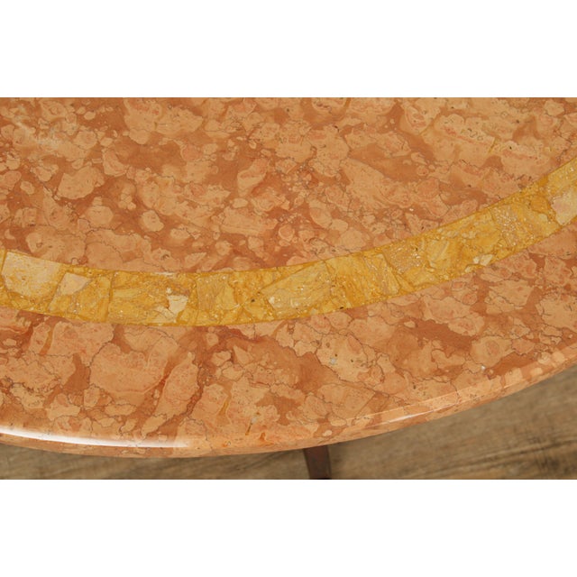 Orange Tuscan Style Iron Scroll Base Round Marble Top Dining Table For Sale - Image 8 of 12