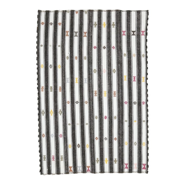 Vintage Turkish Oushak Handmade Wool Cotton White Kilim Area Rug For Sale