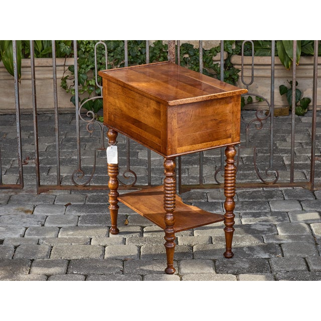Mid 20th Century Midcentury English Walnut Side Table with Drawers and Turned Legs For Sale - Image 5 of 10