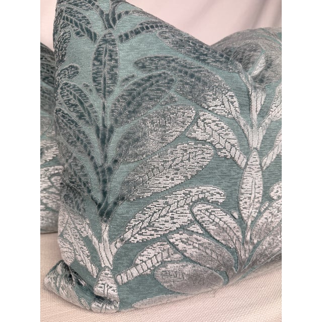 Custom pair of 22" pillows covered in Anna French for Thibaut "Linden Velvet" in color teal Cut velvet fabric. These...