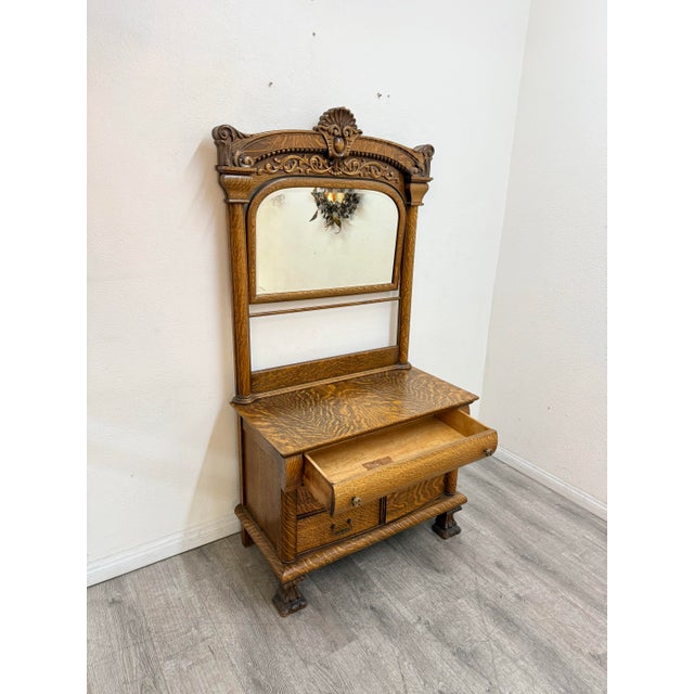 1940s Vintage Quarter Saw Oak Cabinet For Sale - Image 5 of 11