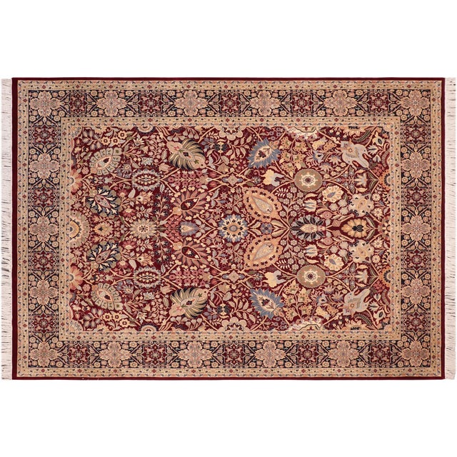 Red Traditional Shahid Pak-Persian Red/Blue Wool Rug - 8'1'' X 10'2'' For Sale - Image 8 of 9
