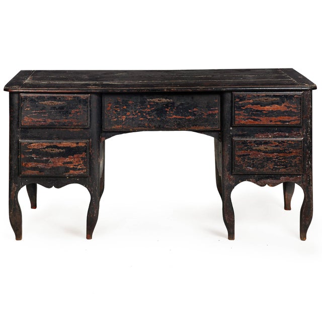 PROVINCIAL EIGHT-LEGGED "MAZARIN" PEDESTAL DESK IN BLACK PAINT France, circa last quarter of the 18th century 32 1/8" H x...