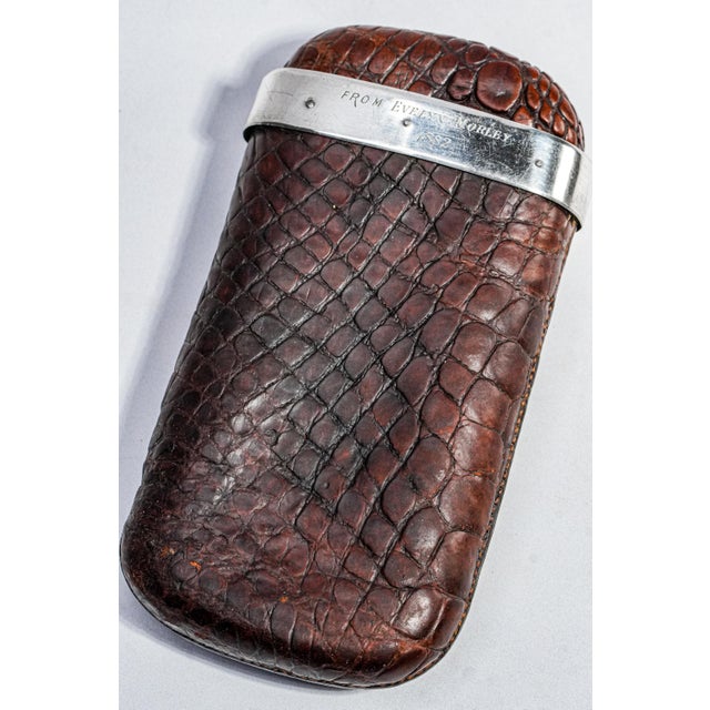Victorian Handsome English Antique Victorian Leather Sterling Silver Cigar Case Holder For Sale - Image 3 of 13