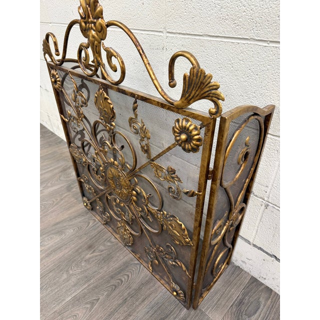 Vintage Hollywood Regency / Rococo Revival Folding Fireplace Screen For Sale In Kansas City - Image 6 of 10