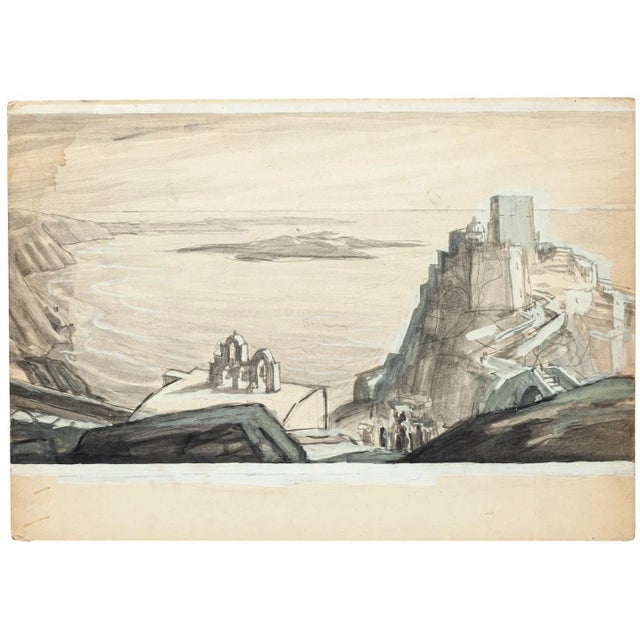 Greek Islands is an original drawing in mixed media (pencil, ink and watercolor) on cardboard realized by Robert Sauterne....