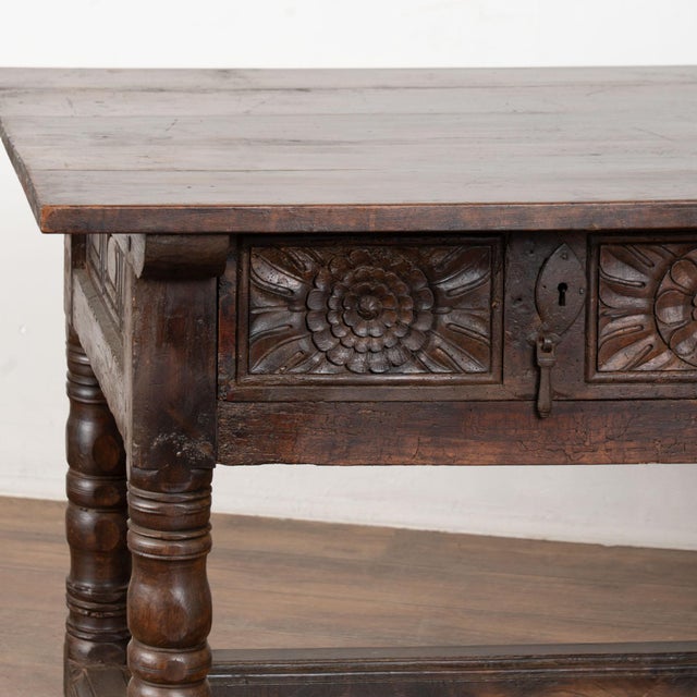 Brown 18th Century Spanish Console Table With Two Carved Drawers For Sale - Image 8 of 18