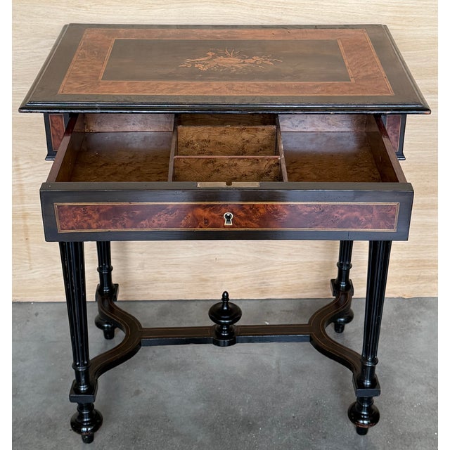 Late 19th Century Sewing or Side Table Napoleon III Wood Marquetry France For Sale - Image 9 of 17
