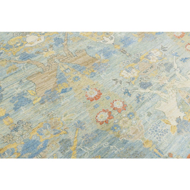 Textile 12 X 16 Modern Sultanabad Hand-Knotted Wool Rug – Sky Blue & Goldenrod Floral For Sale - Image 7 of 11