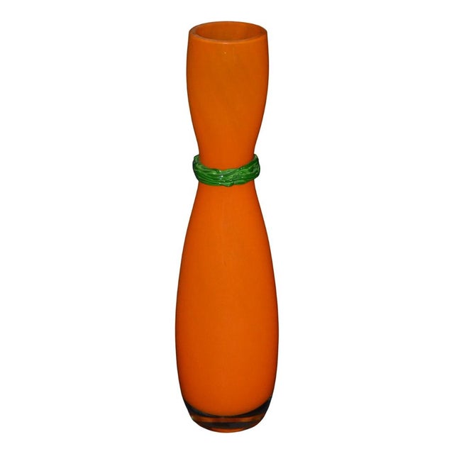 Glass Bohemian Orange and Green Hourglass Glass Vase attributed to Rony Plesl, 1990s For Sale - Image 7 of 7
