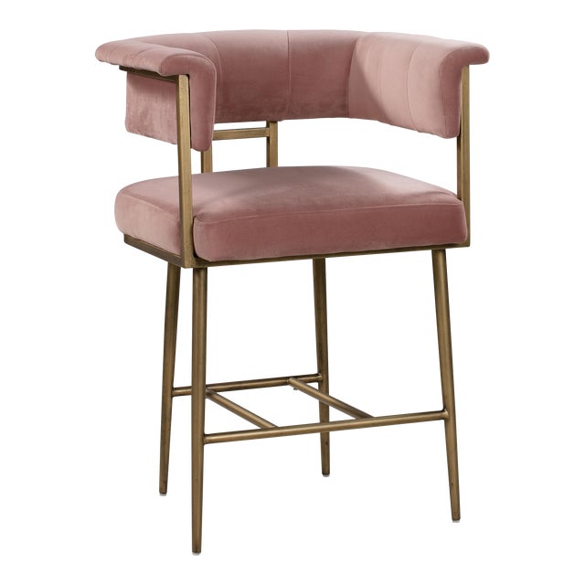 Astrid Blush Velvet Counter Stool For Sale