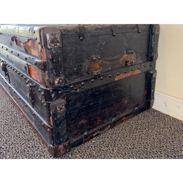 Wood Antique Louis Vuitton Wardrobe Steamer Trunk For Sale - Image 7 of 16