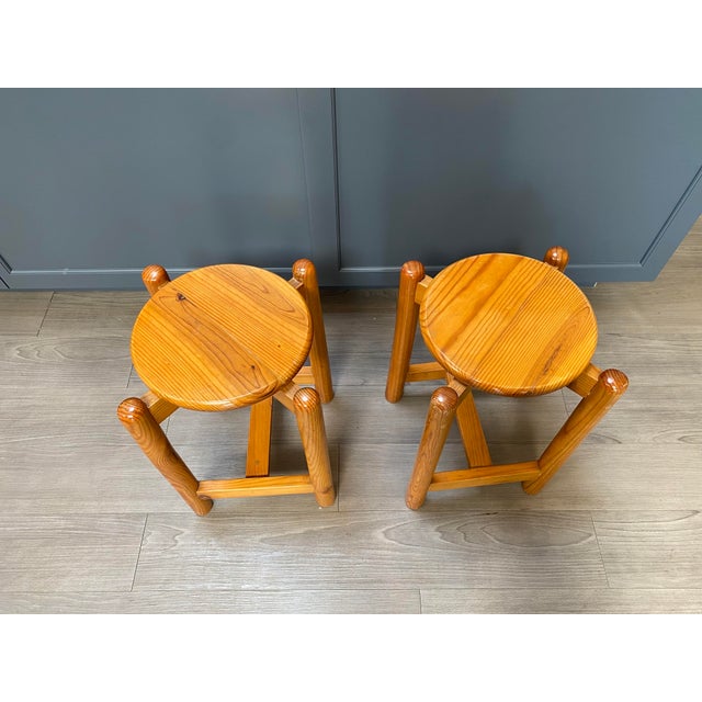 Vintage Pair of French Wood Stools For Sale - Image 4 of 5