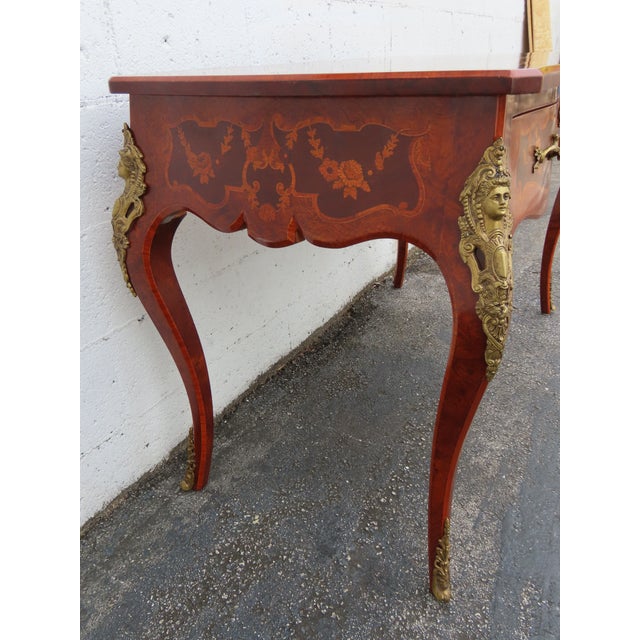 French Italian Inlay and Bronze Accent Desk and Chair 6340 For Sale - Image 10 of 18