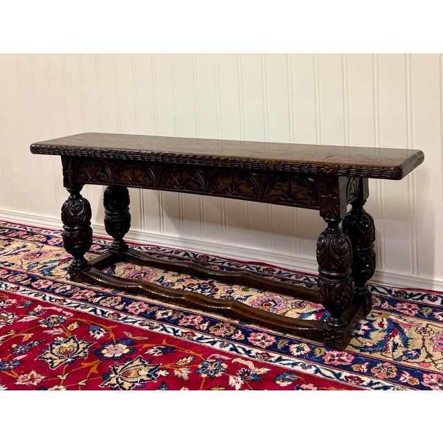Antique English End-of-Bed Bench Window Seat Settee Carved Oak C. 1900 For Sale - Image 9 of 12