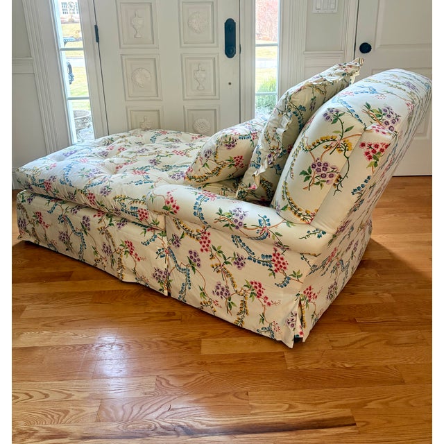 Custom French Brunschwig & Fils Down Filled Floral Botanical Colorful Chintz Chaise For Sale - Image 13 of 14