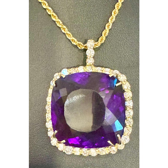 110Ct Cushion Amethyst & 5 Ct Diamond Pendant Necklace 14 K Yellow Gold + Chain For Sale - Image 10 of 18