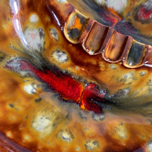 1960s Mid-20th Century Modern Studio Pottery "Autumn Fire" Drip Glaze Ashtray & Catchall For Sale - Image 5 of 7