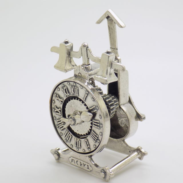Large Vintage Italian Silver 800 English Clock Figurine from Arezzo, 1980s For Sale - Image 4 of 14