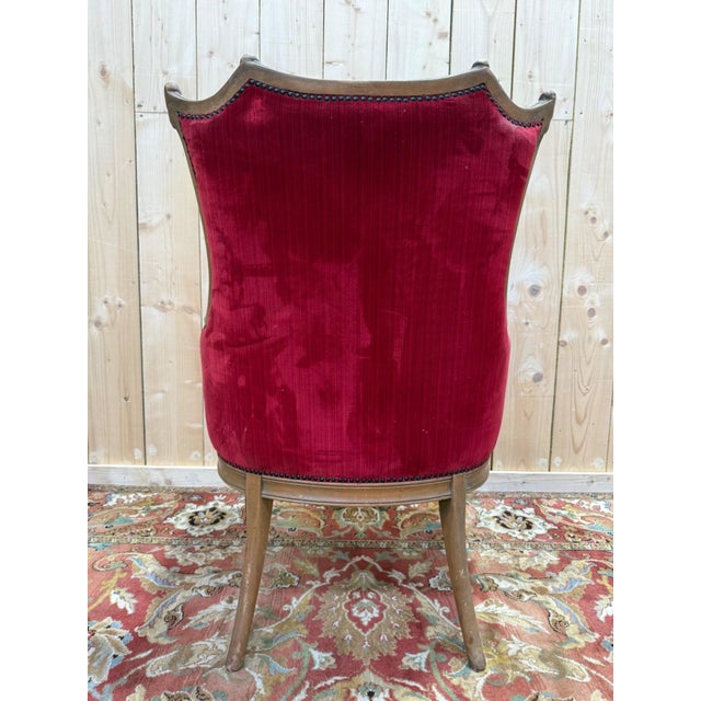 Art Nouveau Gondola-Style Bergère Chair in Carved Wood and Red Velvet, 1890s For Sale - Image 4 of 8